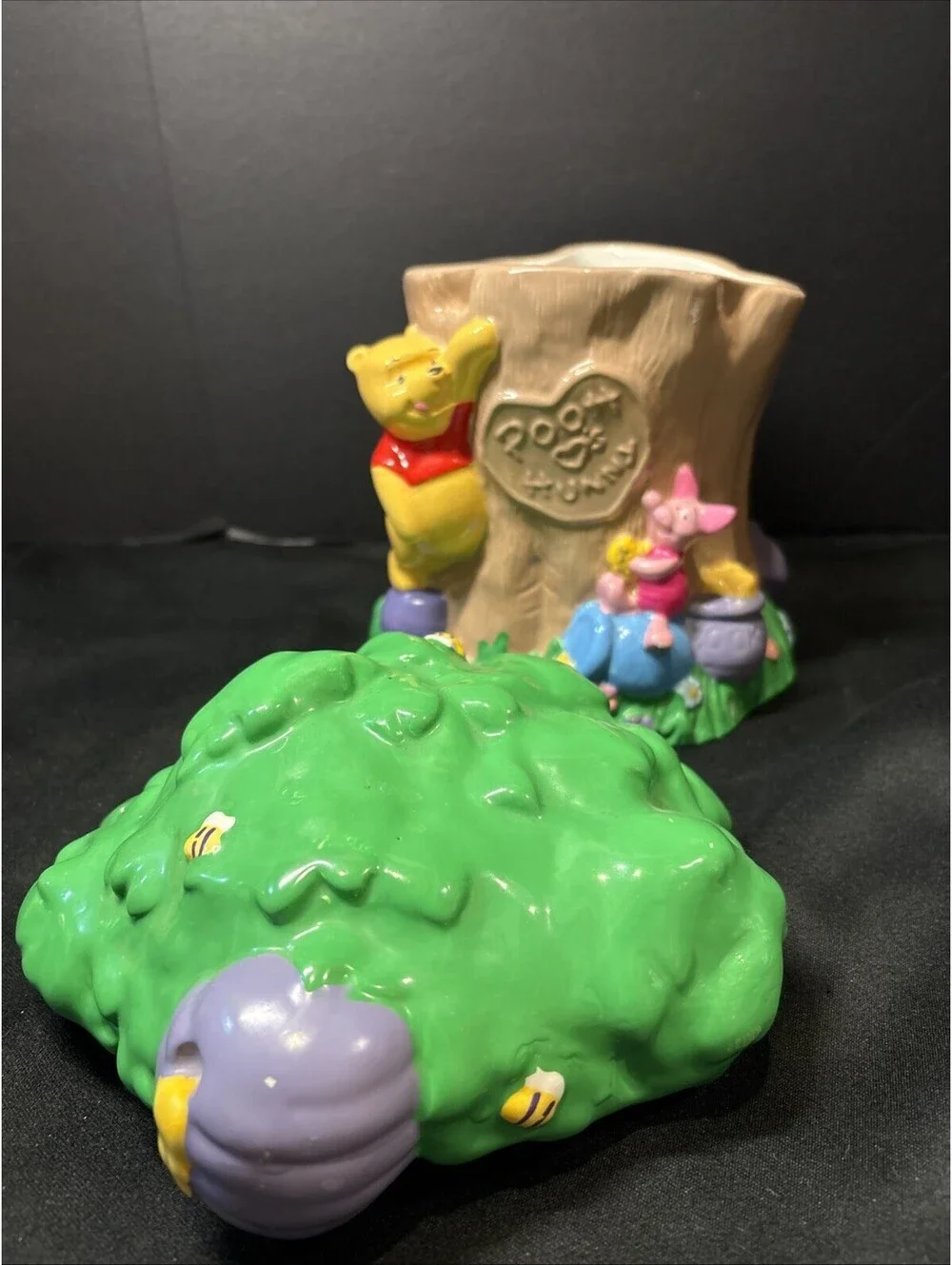 Vintage Disney Ceramic Cookie Jar Winnie The Pooh Luvs Hunny w/ Piglet Great Con